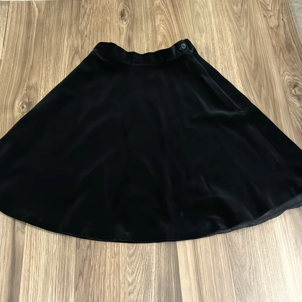 Laura Ashley Velvet Black Vintage Soft Luxe Lined Button Zip Up Midi Skirt 4 - Picture 3 of 11